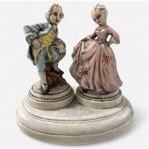 Vintage Holland Mold Victorian Hand Painted Lady & Gentleman Ceramic Figurines